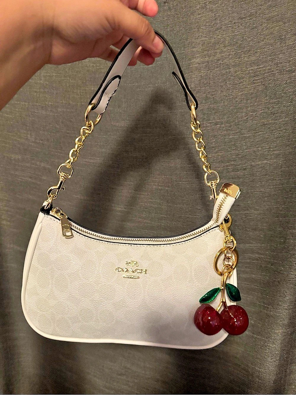 Coach Teri Shoulder Bag in Signature Canvas with Cherry Charm